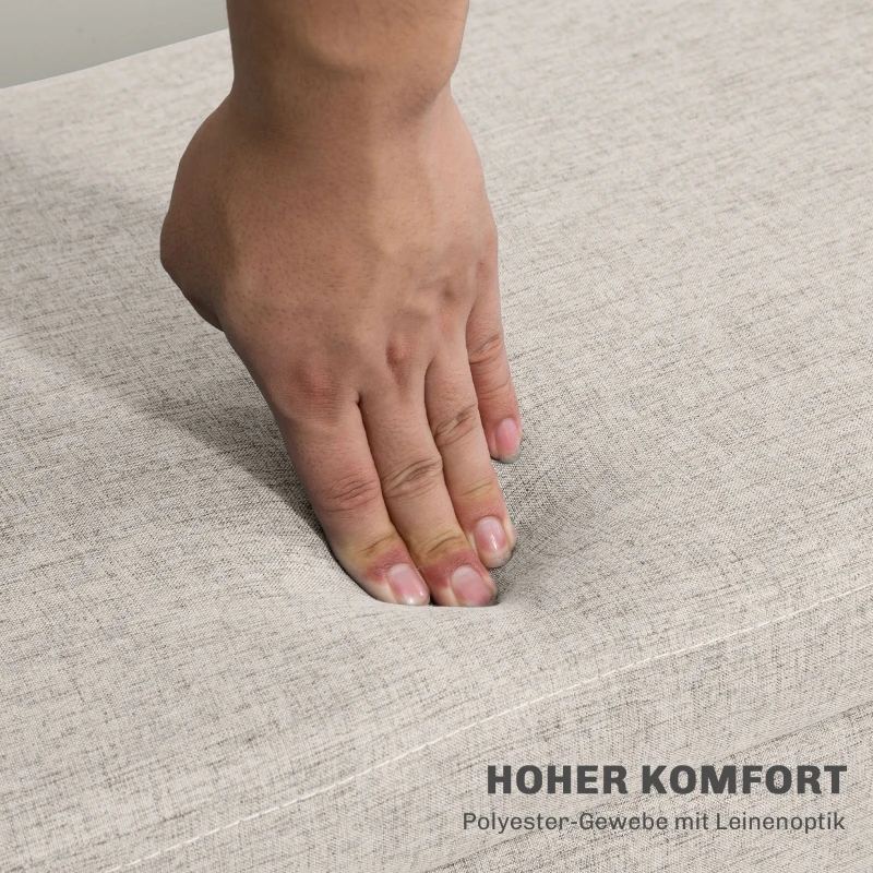 HOMCOM Ławka z Miejscem do Przechowywania, Ławka Tapicerowana Wyglądem Lnu dla Przedpokoju, Sypialni, Salonu, Drewno Kauczukowe, Kolor Beżowy, 110 x 39 x 45 cm