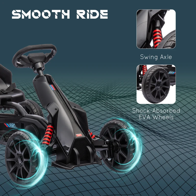 Go-Kart dla dzieci, regulowane siedzenie, czarne, pedałowe