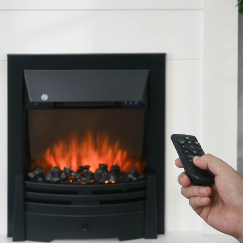 HOMCOM Elektryczny kominek stojący z ogrzewaniem, efekt płomienia LED 3D, funkcja adaptacyjnego startu, 2000W, 2 poziomy mocy, pilot, timer, ochrona przed przegrzaniem, termostat, biały