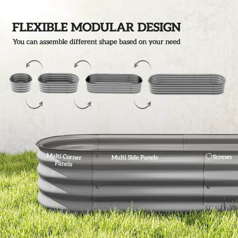 Outsunny Podwyższony ogródek metalowy, skrzynia na rośliny, warzywnik, kwietnik DIY z otwartym dnem, ziołowy ogródek do ogrodu, balkonu, srebrny 195 x 62 x 30 cm