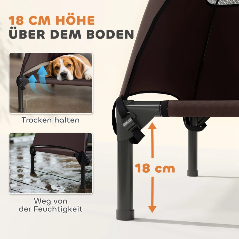 PawHut Elevated Dog Bed with Removable Canopy, Pet Bed with Storage Bag for Indoor Outdoor, for Medium Large Dogs, 91 x 76 x 90 cm, Coffee