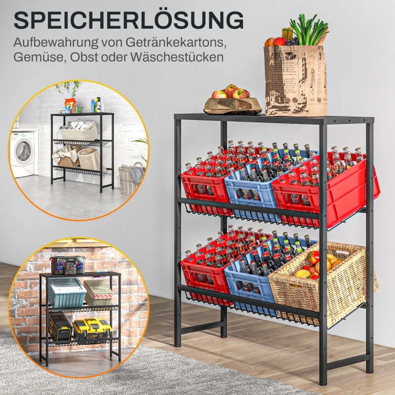 HOMCOM Drink Crate Rack for 6 Boxes, Black Steel, Freestanding Bottle Crate Stand, Drink Shelf, Height Adjustable, 103L x 33W x 113.5Hcm