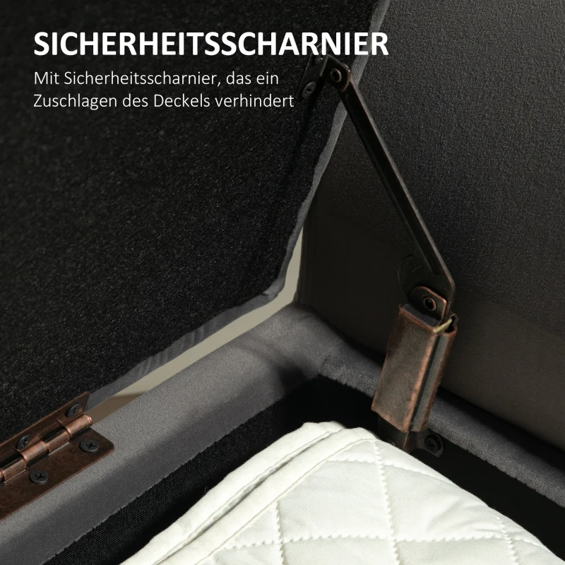 HOMCOM Ławeczka z miejscem na przechowywanie, składana pokrywa, miękka siedziska, aksamitny wygląd, 111,5x41x65 cm, Szara