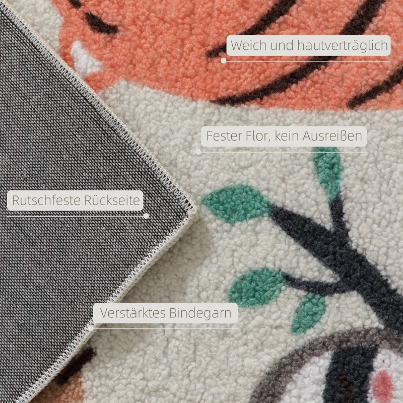 Dywan HOMCOM antypoślizgowy, krótkowłosy z motywem dżungli, w wyglądzie polaru, nowoczesny design do salonu, tarasu, balkonu i kuchni, 160 x 120 cm, wielokolorowy