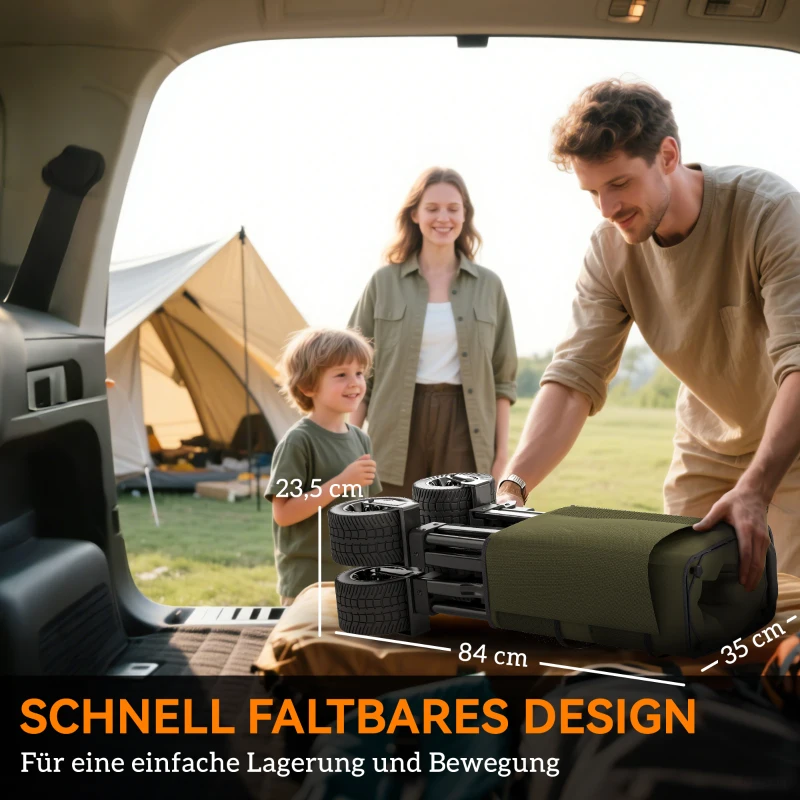 Outsunny Wózek Składany, Wózek Ręczny do Transportu z Regulowanym Uchwytem, Wózek Plażowy z Kieszeniami, Wózek Ogrodowy z Szerokimi Obracającymi się Kołami, do 120 kg nośności, Zielony