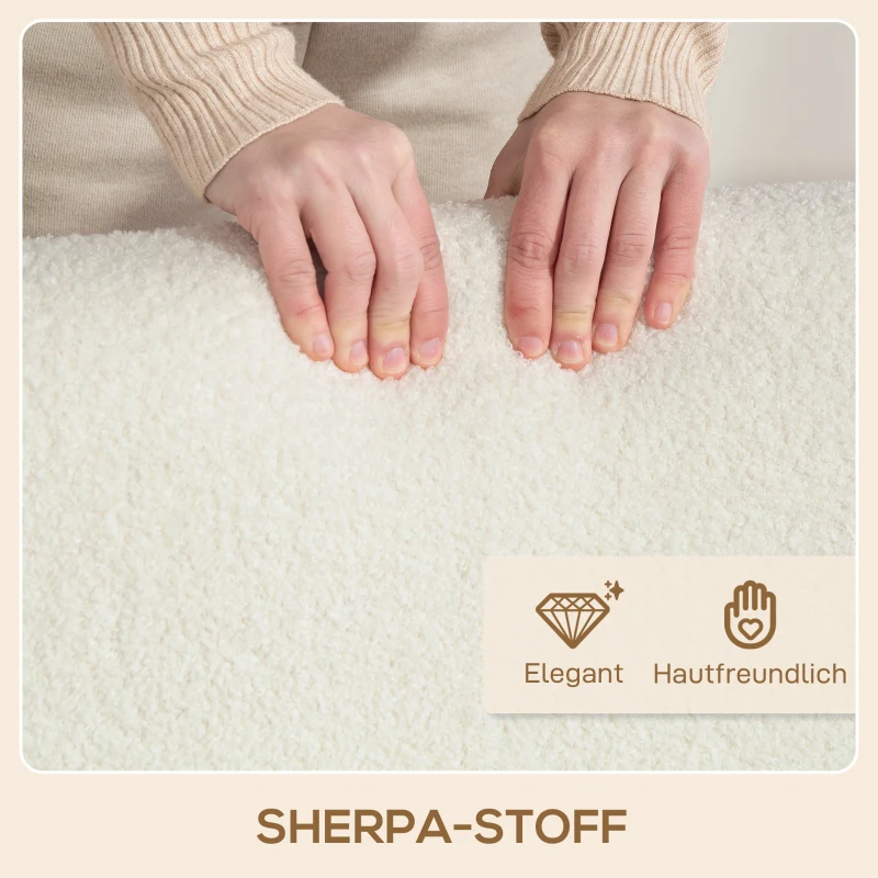 HOMCOM Armchair, Sherpa Fabric Accent Chair, Nordic Comfy Upholstered Reading Lounge with Wood Legs and Armrests, Thick Seat for Living Room, Bedroom, Office, Cream White