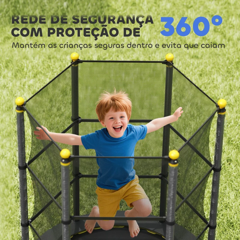 HOMCOM Trampolim para Crianças com Rede de Segurança e Estrutura de Aço para Interiores e Exteriores Carga 50kg Ø140x190 cm Preto