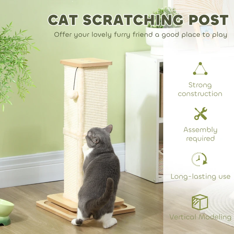 PawHut Cat Scratching Post, 67cm Cat Scratcher with Sisal Scratching Post, Track Ball Toy, Hanging Ball, 3 in 1 Cat Scratcher Post for Indoor Kittens, Oak