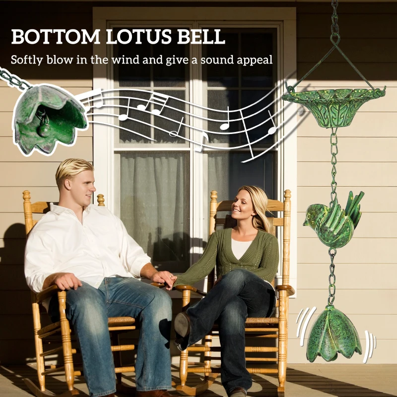 Zestaw 3 metalowych łańcuchów deszczowych 123 cm z ptakami