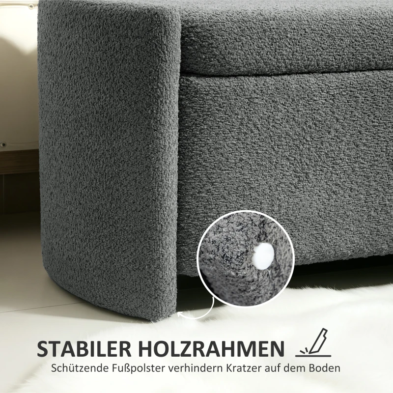 Ławka z pojemnikiem, tapicerowana, szara, stylowa, z pokrywą