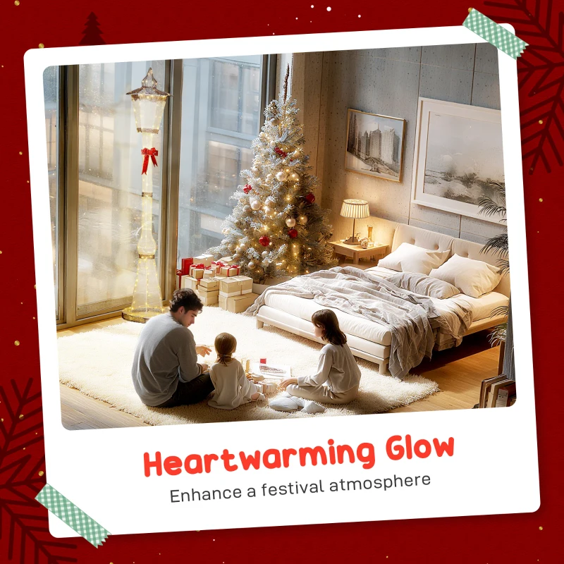 Outsunny LED Słup Latarniowy 215 cm Dekoracja Świąteczna z Ciepłobiałym Światłem, Stalowa Rama i Pasy Świąteczne, Dekoracja Bożonarodzeniowa, Oświetlenie Świąteczne na zewnątrz IP44