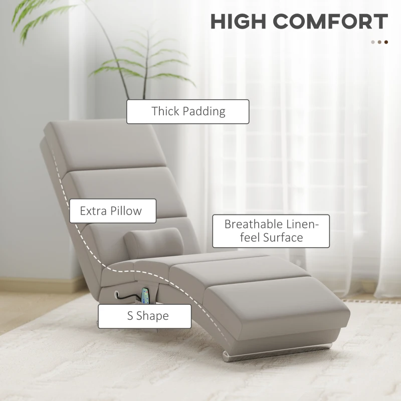 HOMCOM Relaxsessel Elektrisch Massagesessel mit Liegefunktion Wärmefunktion Vibration Lendenkissen 56 x 168 x 84 cm Cremeweiß