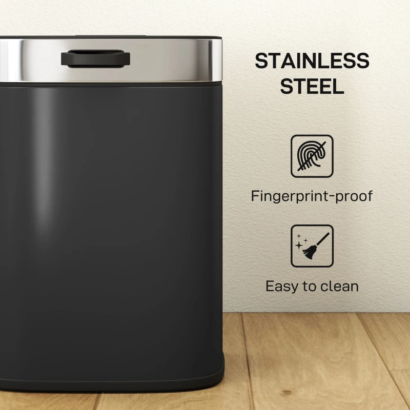 Kosz na śmieci HOMCOM ze stali nierdzewnej z ręcznym otwieraniem i pozostającą otwartą pokrywą 5L, do szafki kuchennej pod zlewem, sypialni, biura, czarny