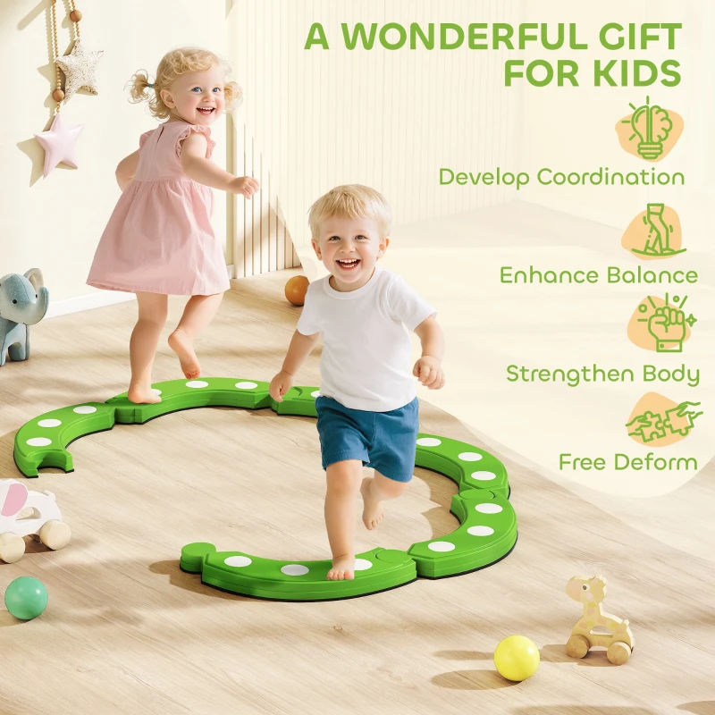AIYAPLAY Belka równoważna dla dzieci, 6 kamieni równowagi z wyczuwalnymi kropkami do zabawy w pomieszczeniach i na zewnątrz, zabawka sensoryczna dla dzieci w wieku 3-8 lat, tor przeszkód, rozwijająca równowagę i koordynację, kolor zielony