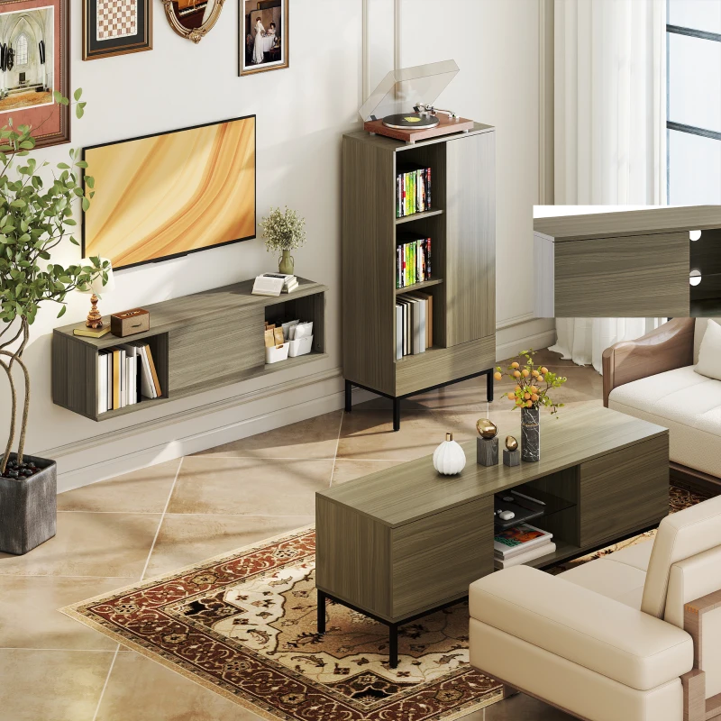 HOMCOM Mueble de TV con Compartimento Orificio de Cables y Estante Ajustable para Televisión de 60 Pulgadas 140x40x49,5 cm Gris