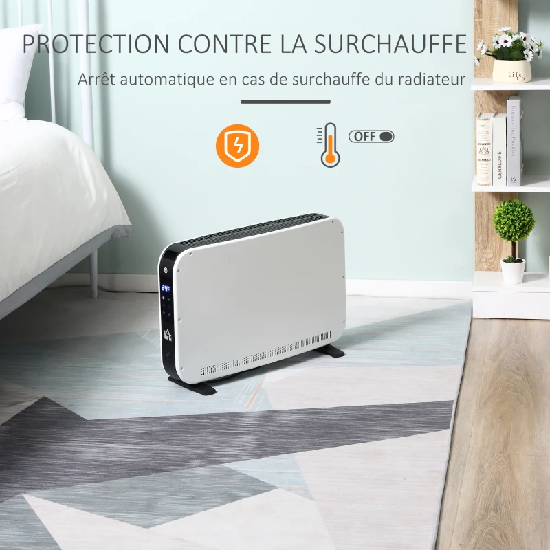 HOMCOM Radiateur électrique avec thermostat et timer - chauffage panneau à convection - panneau LED tactile