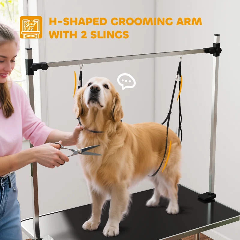 PawHut Hundepflegetisch Höhenverstellbar Tierpflegetisch Klappbar Hunde Pflegetisch Hundefriseur Tisch Schertisch Trimmtisch mit Unterkorb für Hunde Katzen bis zu 100 kg Schwarz