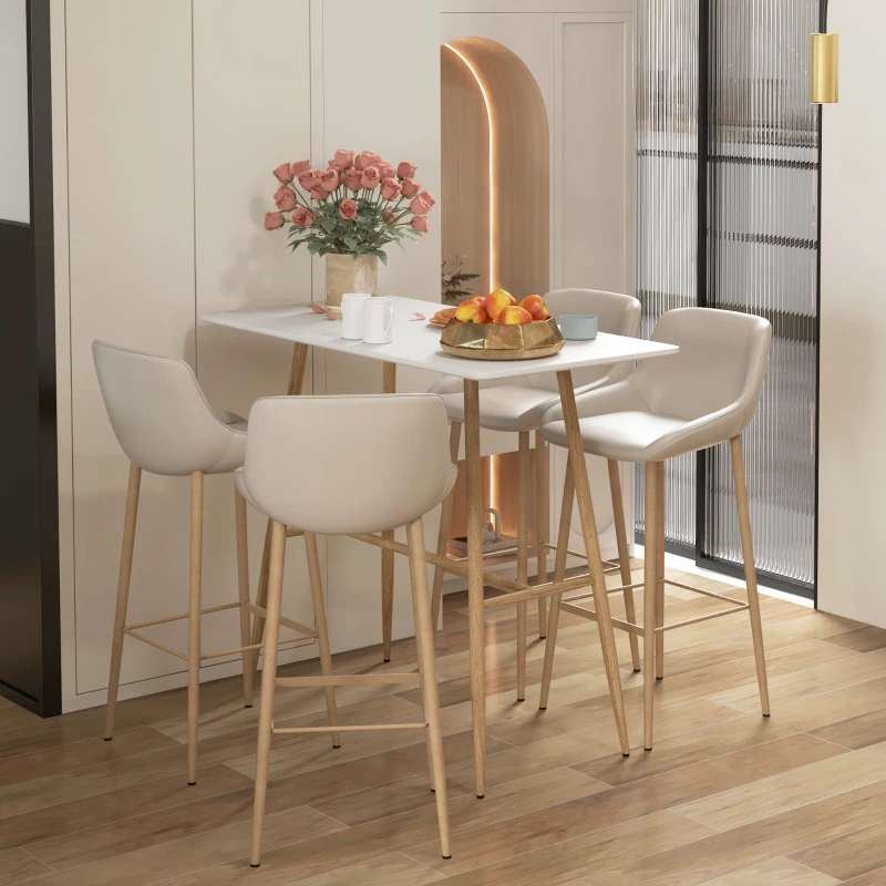 HOMCOM Table de bar rectangulaire 4 personne pieds en acier effet bois assemblage facile 118 x 58 x 98 cm blanc