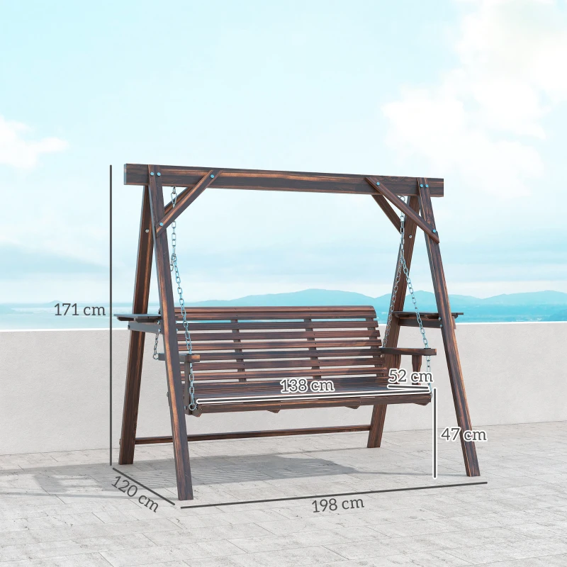 Outsunny Three-Seater Wooden Swing Bench