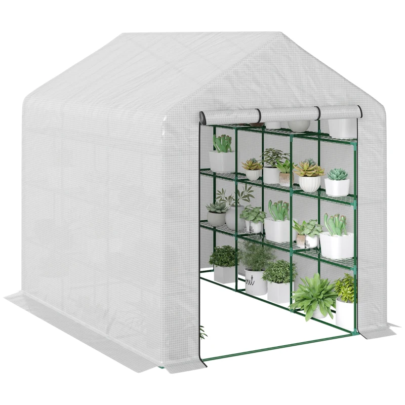 Outsunny 8 x 6ft Walk-In Greenhouse, with Shelves - White