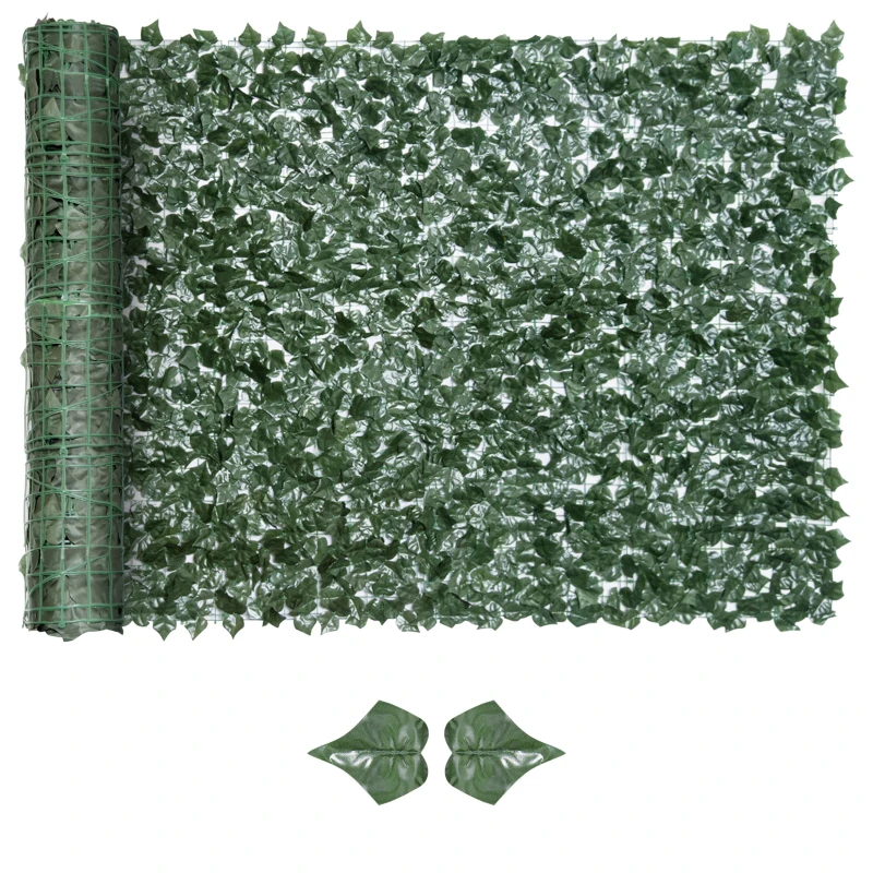 Outsunny 1-Piece Artificial Leaf Hedge Screen Privacy Fence Panel for Garden Outdoor Indoor Decor, Dark Green, 3M x 1.5M