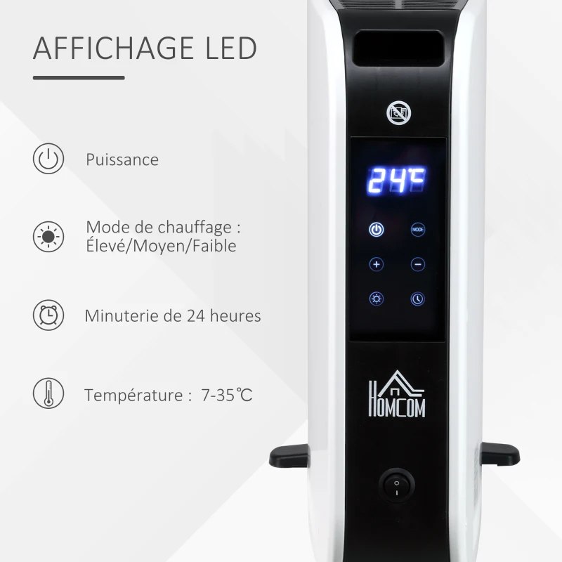 HOMCOM Radiateur électrique avec thermostat et timer - chauffage panneau à convection - panneau LED tactile