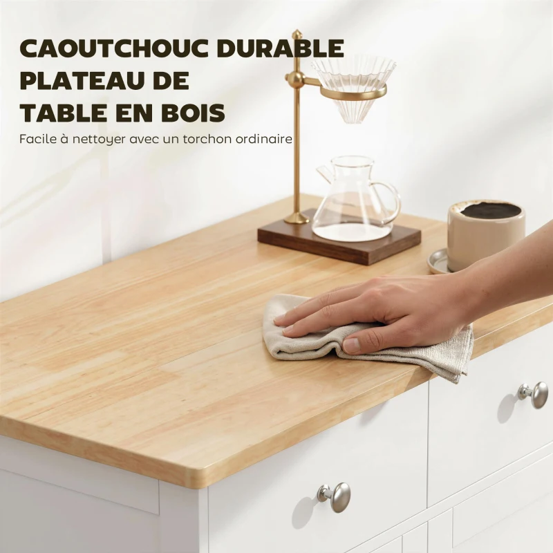 HOMCOM Meuble de rangement buffet salon avec placards à portes, 2 tiroirs et étagère réglable, armoire de rangement pour salon, cuisine, chambre, blanc et bois naturel