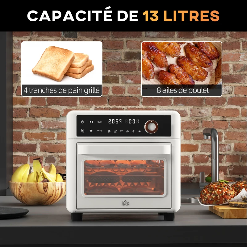 HOMCOM Four électrique de table 13L 1200W Friteuse à air 1200W Air Fryer avec 12 modes de chauffage et minuterie crème(m-4)