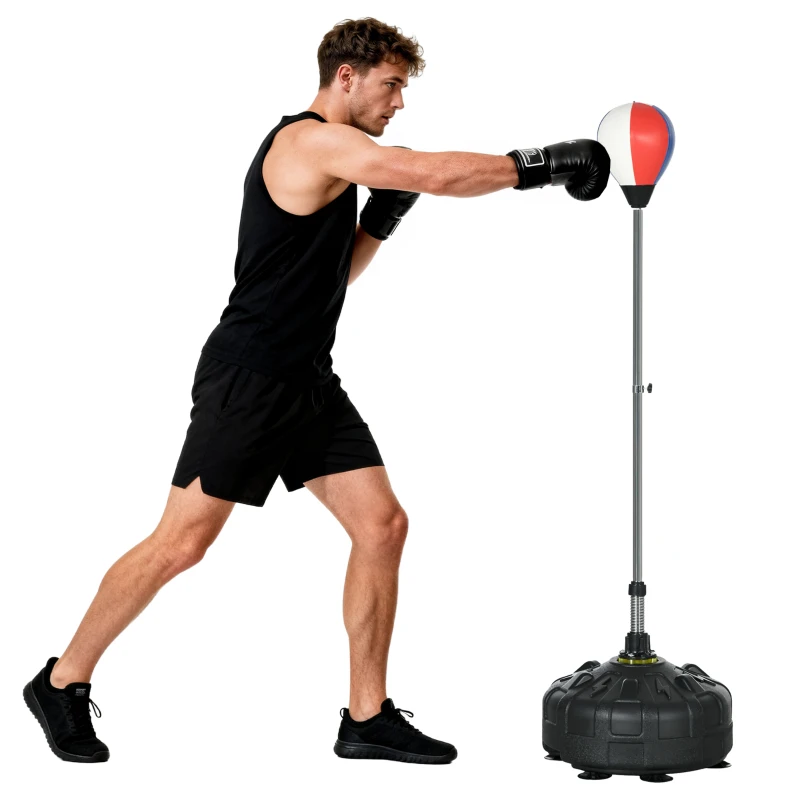 SPORTNOW Punching Ball da Terra con Base Riempibile e Ventose, Altezza Regolabile da 147-165 cm, Nero