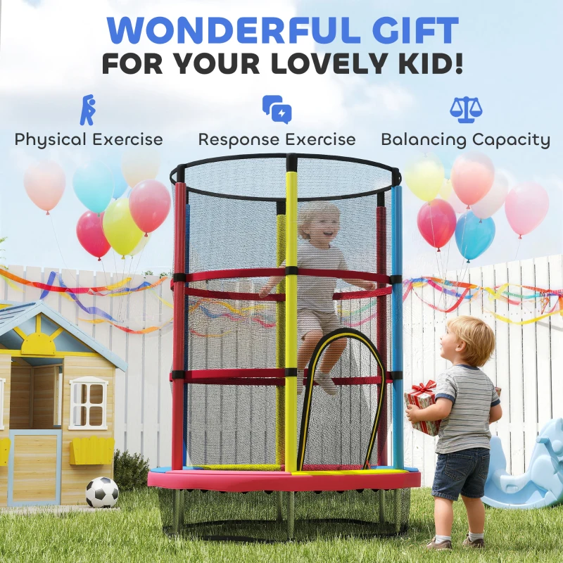 HOMCOM Kindertrampolin Ø160 cm Trampolin für Kinder 3–6 Jahre mit Sicherheitsnetz L-förmige Beine Mehrfarbig