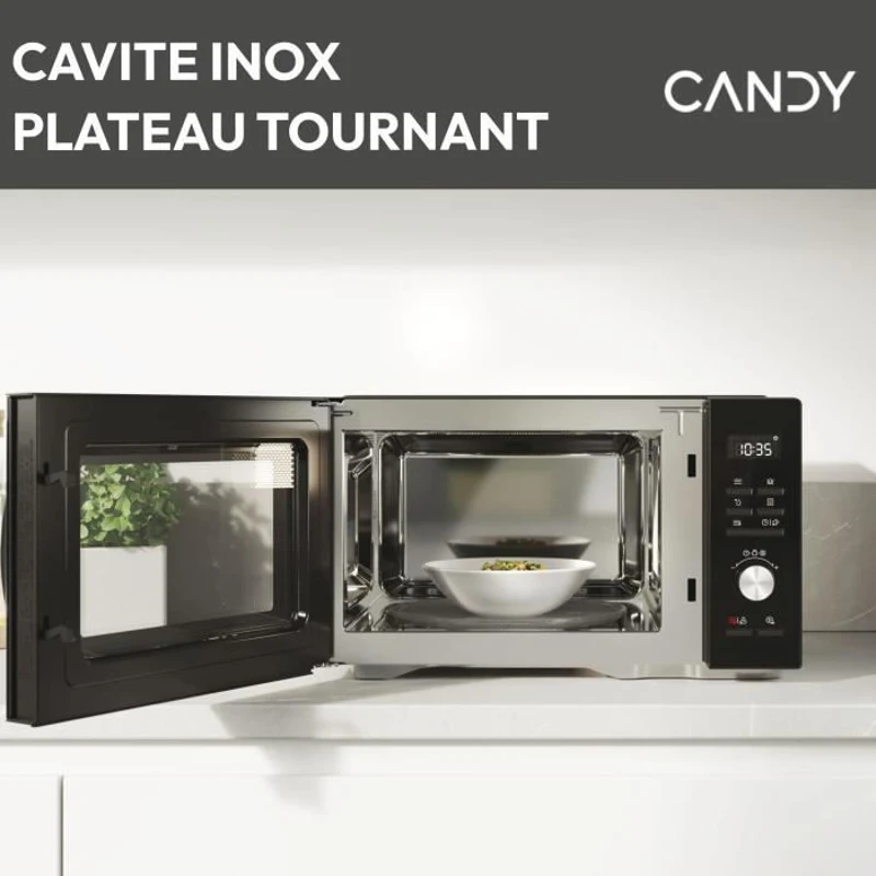 Micro-ondes Gril Candy Essenza CMGA31EDLB 1000W 31L Digital Noir - Fonction Nettoyage Auto - 5 Niveaux de Puissance -10 Menus Auto