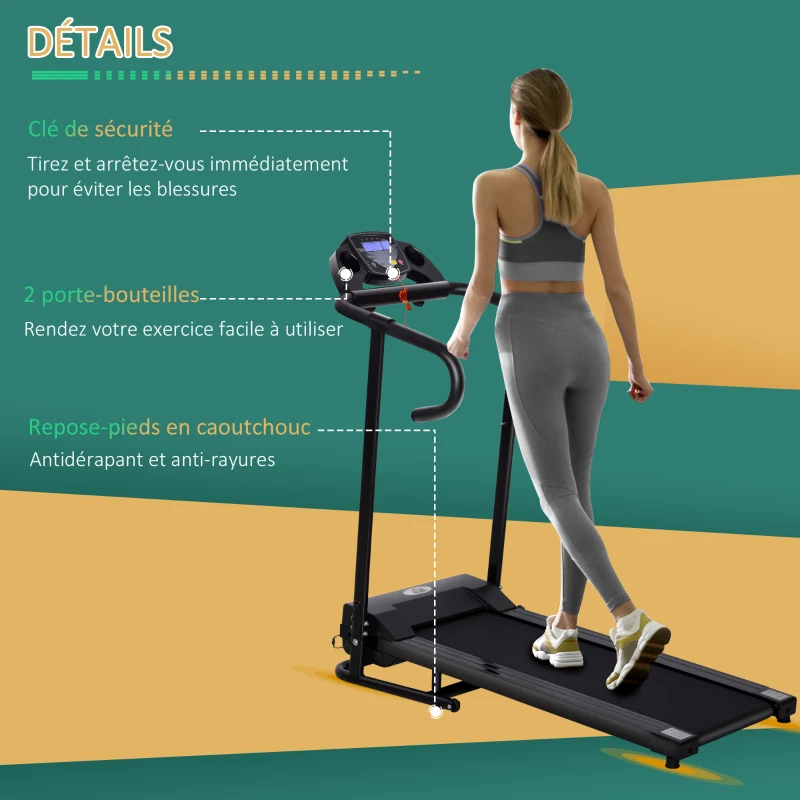 HOMCOM Tapis de course électrique pliable programmable 123 x 62 x 117 cm noir