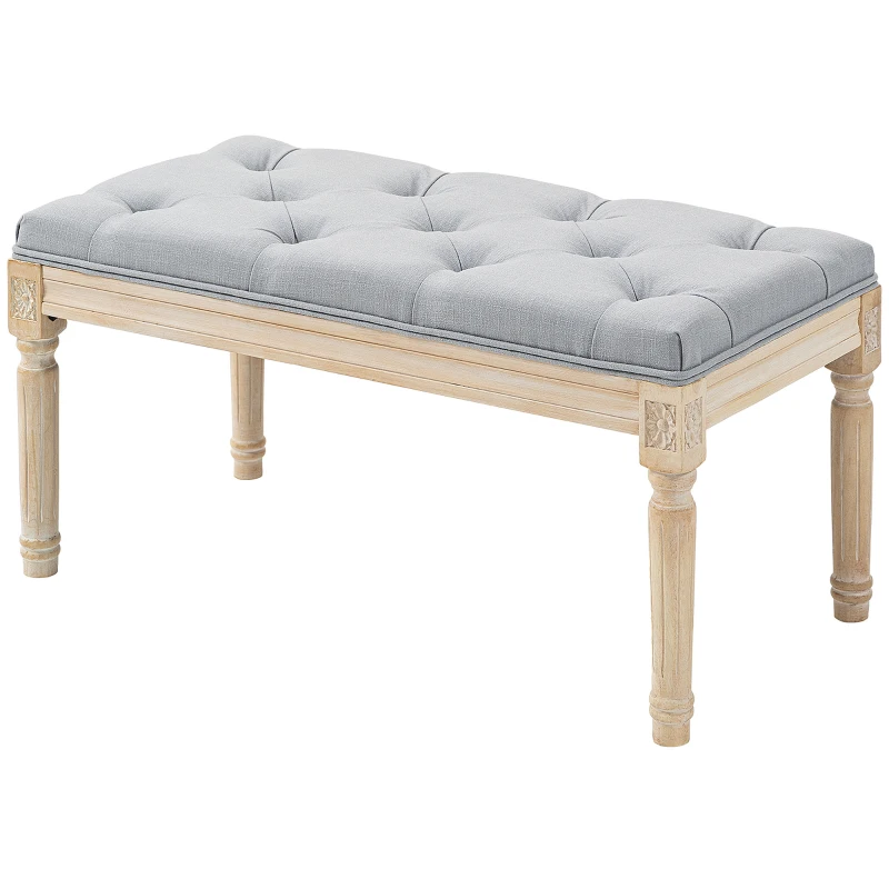 HOMCOM Banco Pie de Cama Tapizado en Lino Sintético con Patas de Madera y Asiento Acolchado Estilo Vintage Gris Claro