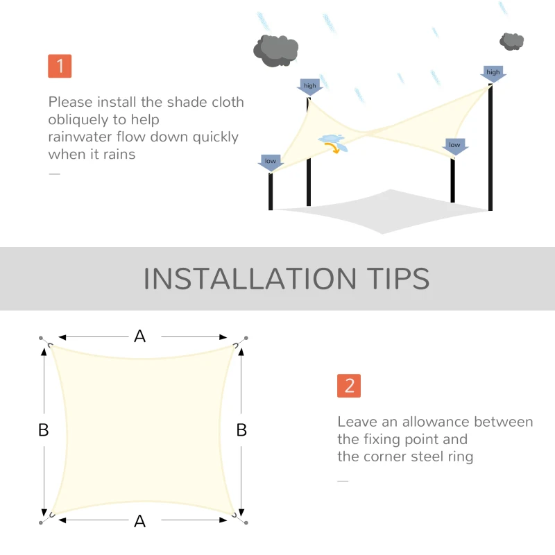 Outsunny Rectangle 4x6m Sun Sail Shade Garden UV Block Sunshade Outdoor Canopy Patio Lawn Shelter Cream White