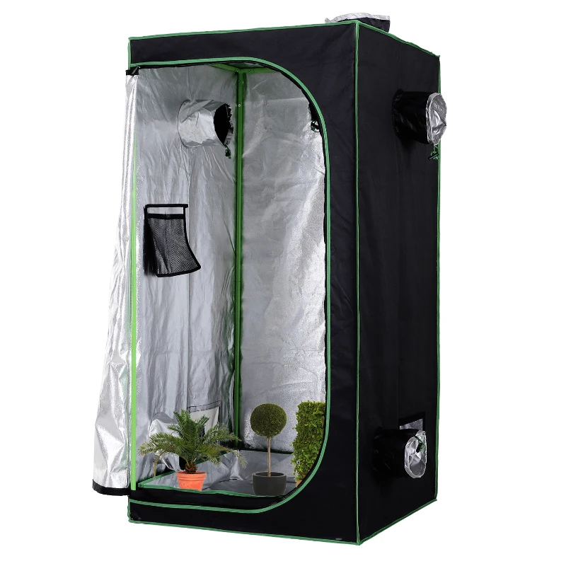 Outsunny Grow Tent Reflective Mylar Hydroponic with Adjustable Vents and Floor Tray for Indoor Plant Growing, 80 x 80 x 160 cm (31.5" x 31.5" x 63")
