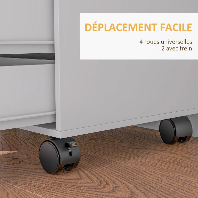 HOMCOM Meuble de rangement pour bureau 5 tiroirs 1 porte étagère réglable, support imprimante roulettes, 78x40x66,5 cm, blanc