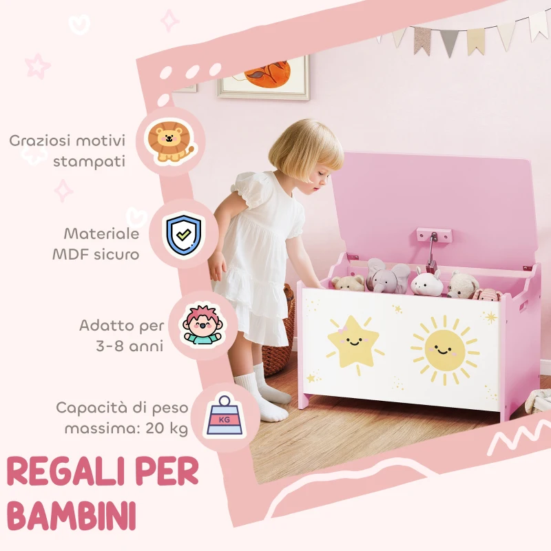 AIYAPLAY Baule Portagiochi con Coperchio per Bambini per Giocattoli e Vestiti, 60x37x39 cm, Rosa