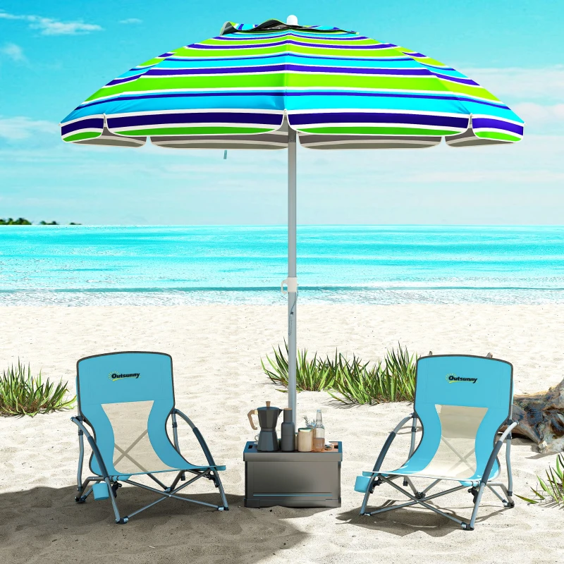 Outsunny Lot de 2 chaises de plage pliable chaises camping pliante légère sac de transport porte-gobelet 58 x 55 x 62 cm bleu