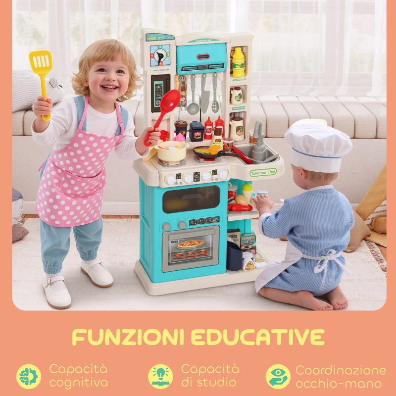 AIYAPLAY Cucina Giocattolo per Bambini 3-6 Anni con 92 Accessori, in PP, PE e ABS, 44.5x24x79 cm, Verde