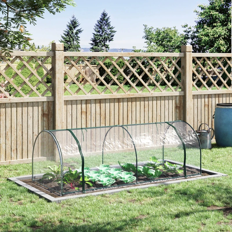 Outsunny Serre de Jardin Tunnel mini serre tunnel serre à tomates 2,5L x 1l x 0,8H m Grande Porte zippée bâche PVC Transparent métal époxy Vert