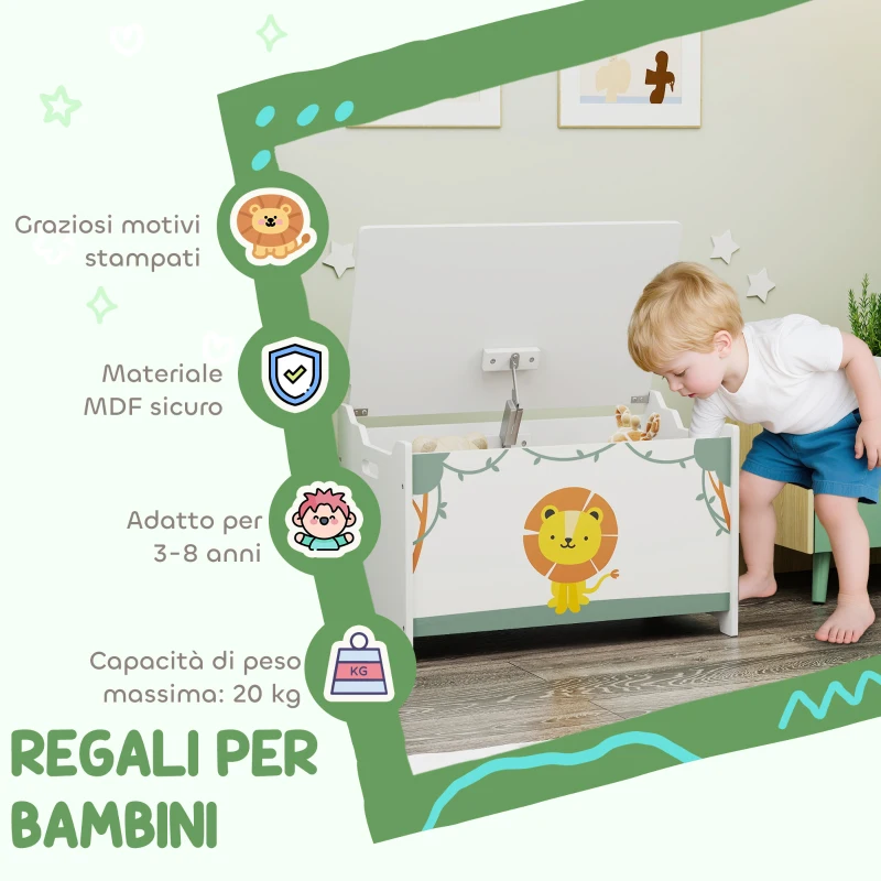 AIYAPLAY Baule Portagiochi con Coperchio per Bambini per Giocattoli e Vestiti, 60x37x39 cm, Verde