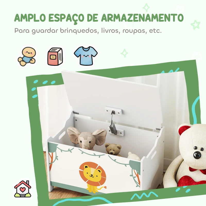 AIYAPLAY Baú Brinquedos Infantil 53 L Caixa de Arrumação Brinquedos com Tampa Rebatível e Pistão a Gás 60x37x39 cm Verde
