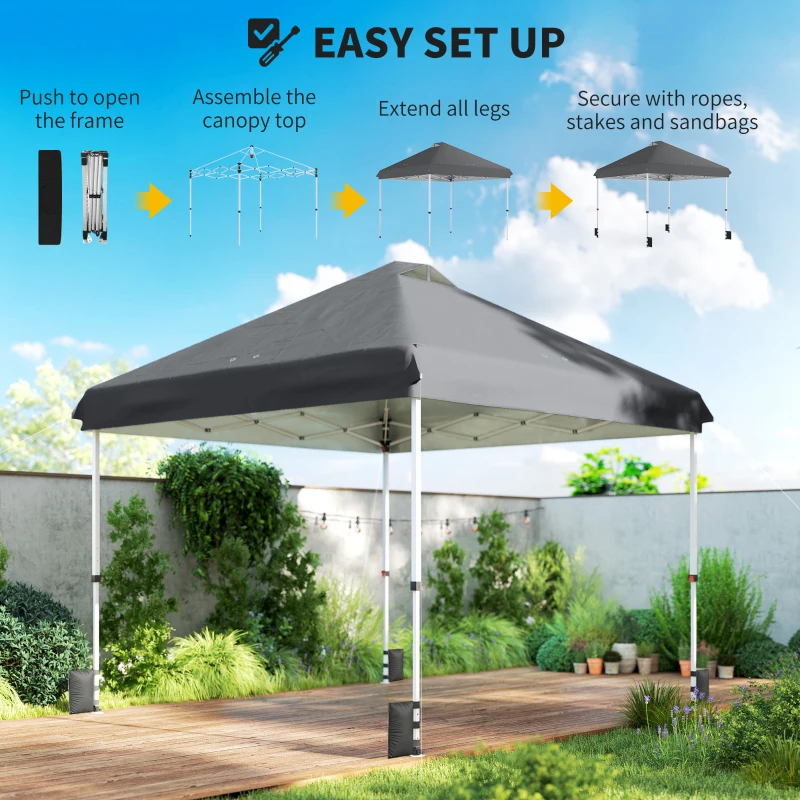 Outsunny 3 x 3 m Pop Up Gazebo with Wheels, UPF50+ One-Touch Outdoor Garden Party Tent Marquee Wedding Awning Canopy, Dark Grey