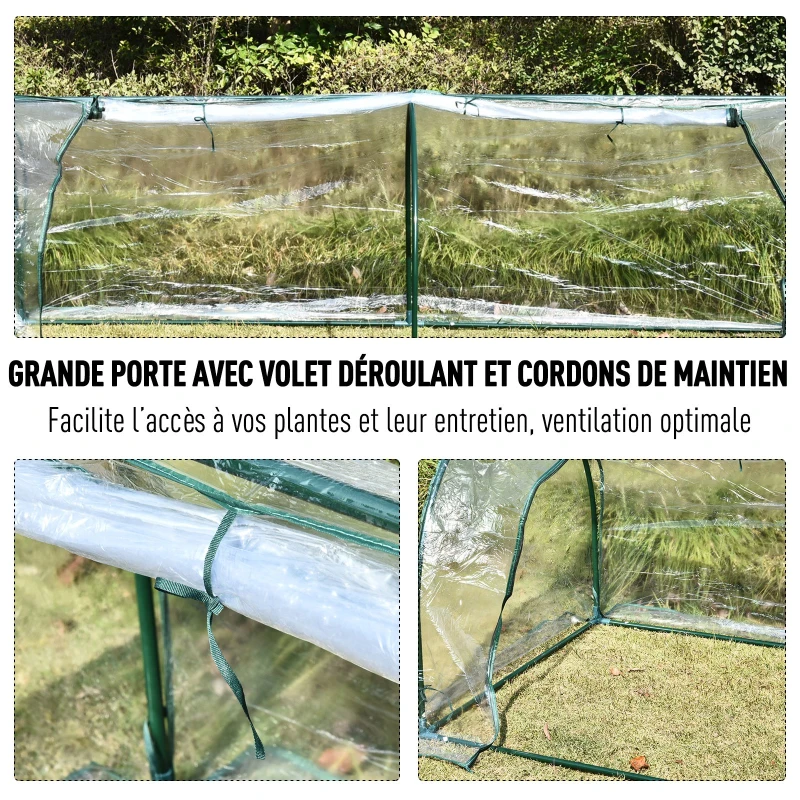 Outsunny Serre de Jardin Tunnel mini serre tunnel serre à tomates 2,5L x 1l x 0,8H m Grande Porte zippée bâche PVC Transparent métal époxy Vert