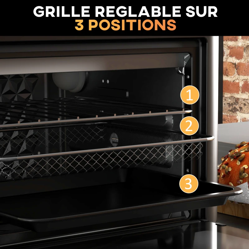 HOMCOM Four électrique de table 13L 1200W Friteuse à air 1200W Air Fryer avec 12 modes de chauffage et minuterie crème(m-5)