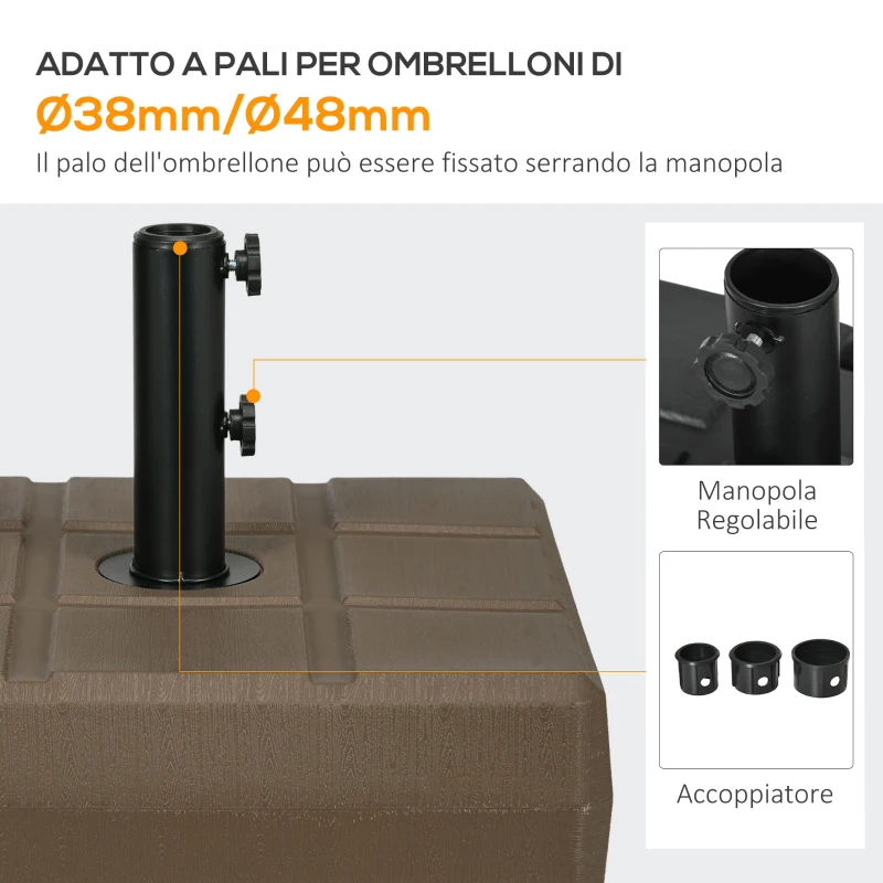 Outsunny Base per Ombrellone da Giardino Riempibile con Maniglia in HDPE e Acciaio, 49x49x36.5 cm, Marrone