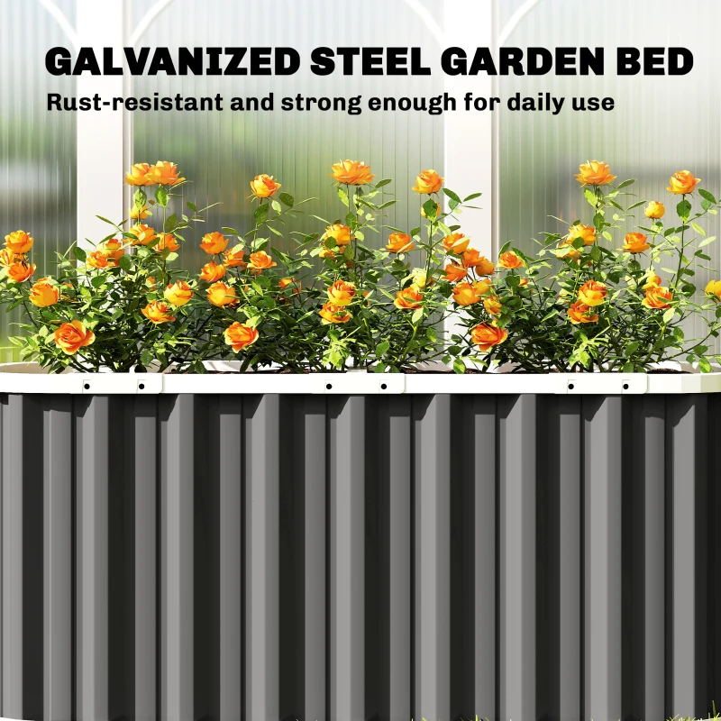 Outsunny Metal Raised Bed 136 x 53 x 61 cm Deep Garden Bed with Safety Edges, Plant Labels, Gloves, Open Bottom