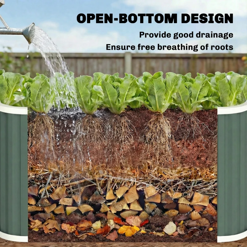 Outsunny Huerto Elevado Metálico con Fondo Abierto y Accesorios, 136x53x61 cm, Verde