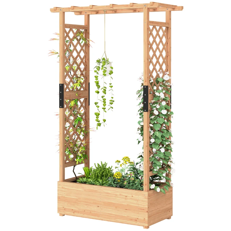 Outsunny Fir Wood 110 x 44 cm Planter and Trellis Garden Bed