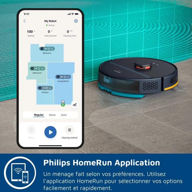 Aspirateur robot laveur avec station - PHILIPS - XU2000/15 - Série 2000 - 6000 Pa - = 66 dB - Bleu nuit